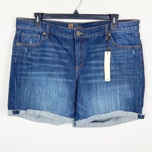 KUT FROM THE KLOTH Katy Boyfriend Jean Shorts 14W Raw Cuffed Hem